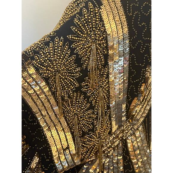 Vintage Tan Chho Gold Beaded Sequin‎ Jacket Dress Gown 1980s Glam - Picture 6 of 13